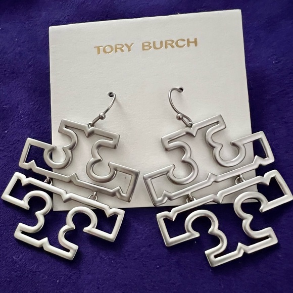 đTory Burch Authentic Silver Tory Logo Earrings At Awesome Price Buy Now & Save - Picture 4 of 13